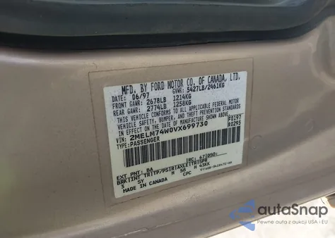 1997 Mercury Grand Marquis Gs z USA, uszkodzony, nr VIN 2MELM74W0VX699730